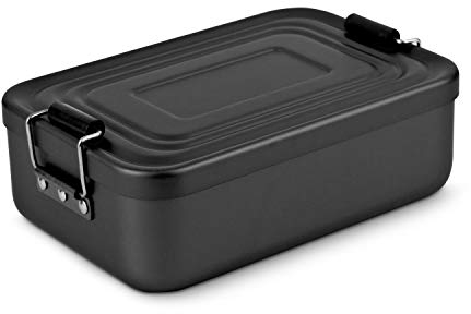 ROMINOX Geschenkartikel Lunchbox // Quadra verschiedene Varianten – hochwertige Aluminium Aufbewahrungsbox, praktisch und leicht, Proviantbox mit Dichtungsring (Schwarz matt, Medium)