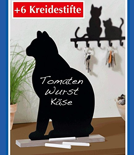 Wenko Memotafel Katze inklusive 6 Kreidestücken, MDF, schwarz, 5 x 26 x 33 cm