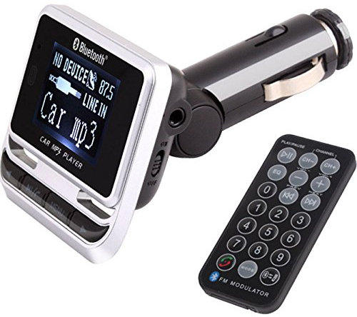 A-E02D KFZ FM Transmitter mit MP3 Player & Freisprechanlage - Bluetooth, USB, SD-Karte, LCD-Display, Unterstützt WAV/MP3/WMA, A2DP für exzellenten Klang, Kompatibel mit Allen KFZ-Typen