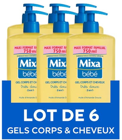 [LOT DE 6] Mixa Bébé Gel très doux 2 en 1 corps et cheveux 750ml