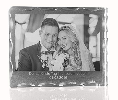 VIP-LASER 2D Gravur Glas Kristall Facettierte Scheibe im Querformat XL mit Ihrem Award zum Firmen Jubiläum Incentive oder Pokal für die Ewigkeit Mitten in Glas! Groesse XL = 80x100x20mm