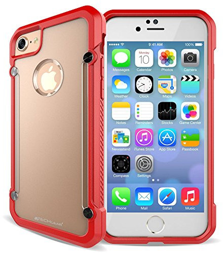 TECHGEAR iPhone 8, iPhone 7 Case - [Fusion Armour] Premium Slim Hybrid Tough Rugged Protective Bumper Case Heavy Duty Protection Cover Compatible with Apple iPhone 8, iPhone 7 (Frost/Red)