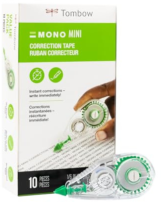 Tombow 68722 MONO Mini Correction Tape Easy to Use Applicator for Instant Corrections,Clear, 10-Pack