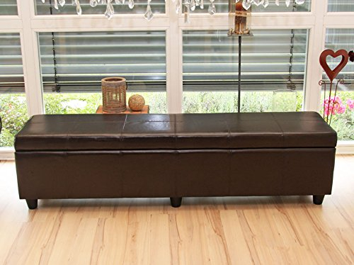 Mendler Bank Sitzbank mit Aufbewahrung Kriens XXL, Leder + Kunstleder, 180x45x45cm - braun