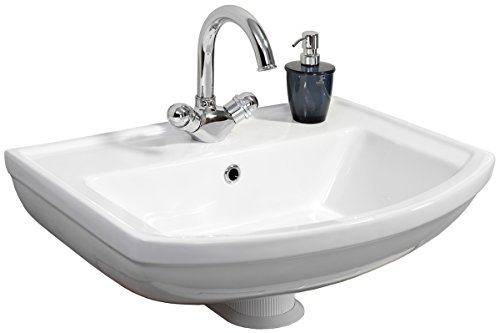 FACKELMANN Keramik Waschbecken Star/Waschtisch aus Keramik/Maße (B x H x T): ca. 61 x 18 x 48,5 cm/geschwungene Form/hochwertiges Becken fürs Badezimmer und WC/Farbe: Weiß/Breite: 61 cm