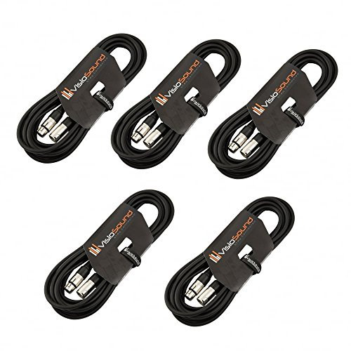VisioSound 5 x 6m Male to Female XLR Mic Leads/Balanced Microphone Cables / 8 Colours/Multi-Packs Black