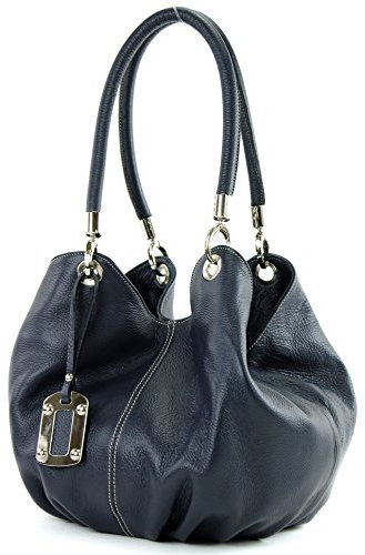 modamoda de 228 Damen Leder Schultertasche Hobo bag handmade in Italy, Farbe:Dunkelblau