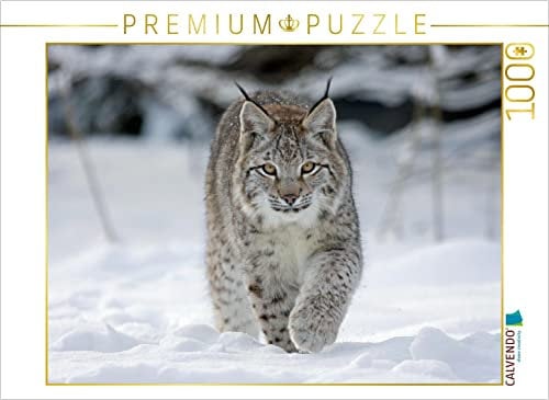 CALVENDO Puzzle Luchs läuft durch Schnee 1000 Teile Puzzle quer | Lege-Größe cm Foto-Puzzle für glückliche Stunden