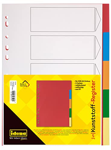 Idena 300001 - Register für DIN A4, aus Kunststoff, 5-teilig, volldeckend, bunt, 1 Stück