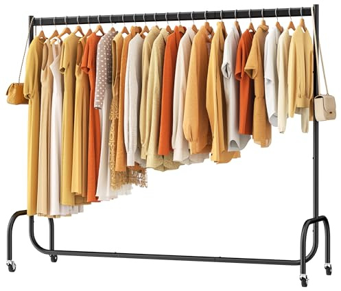 HOMIDEC Heavy Duty Metal Clothes Rail with Wheels, 180 cm Clothes Rack | Clothing Rail for Hanging Clothes, Coats, Dresses, Clothes Rack for Bedroom, Closet, Laundry, Hold up to 130 kg, Black