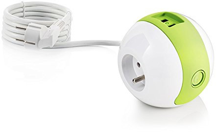 Watt & Co MP-WATTBALL04 Multiprise 1 x 16A + 1 x 6A + USB 2,1 mA Vert WCO_WATTBALL04