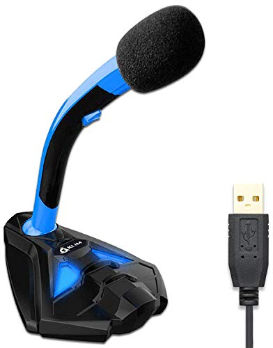 KLIM Voice Microphone à Pied USB pour Ordinateur - Micro de Bureau Professionnel - Microphone de Gamer PC PS4 - Nouvelle Version 2022 - Bleu