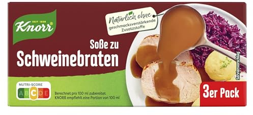Knorr Soße zu Schweinebraten leckere dunkle Soße ohne geschmacksverstärkende Zusatzstoffe 15x 3er Pack à 78 g