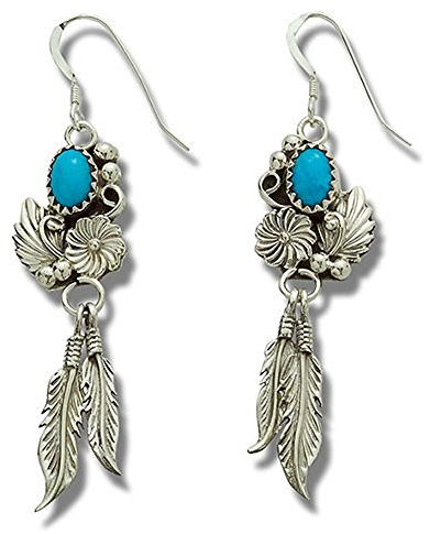 Indianerschmuck Ohrringe mit Türkis und Silber Federn Native Americvan Navajo USA Westernschmuck