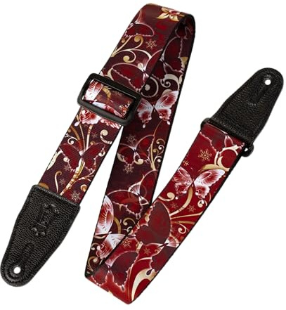 Levy's Leathers 2 Wide Polyester Guitar Strap with Genuine Leather Ends; Red Butterfly Motif (MPD2-027)
