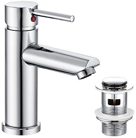 Hapilife Mitigeur de Lavabo Chromé + Bonde de vidage Push Open
