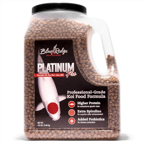 Blue Ridge Koi Fish Food 4.5lb - Koi Food 3/16” Platinum Pro Formula Goldfish Food, Premium Fish Food for Ponds, Ponds Fish Food, Floating Pond Pellet