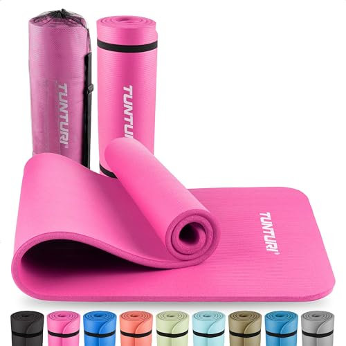 Tunturi Dicke NBRmatte 15mm - Rutschfest Gymnastikmatte - Mit Tragetasche - Für Yoga und Pilates - Sportmatte 180x60x1,5cm -Schadstofffrij - Besonders komfortabel - Pink
