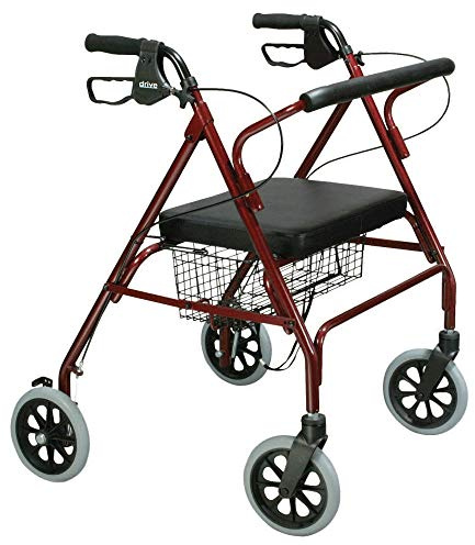 Drive Medical 10215RD-1 Bariatric Foldable Rollator Walker with Seat, Red