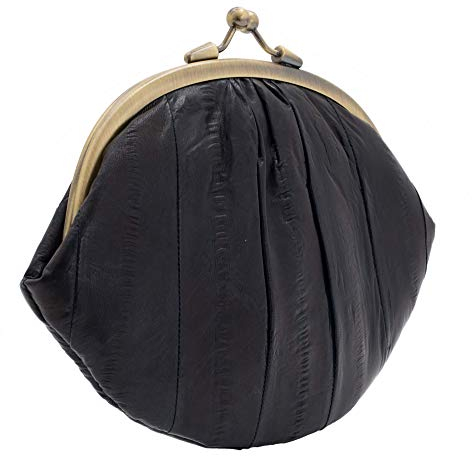 Becksöndergaard Geldbörse Damen Leder Navy/Blau - Mittelgroßes Retro Portemonnaie Granny aus Aalleder - Viele Fächer für Münzen Perso Karten Klippverschluss 18x13cm