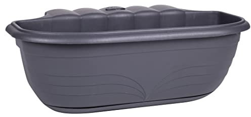 EDA - Jardinière JARDICROCHE 10 L - Crochetable avec Sécurité - Plateau Clipsé Inclus - pour Balcons et Rambardes - 51 x 20 x 18 cm - Gris Anthracite