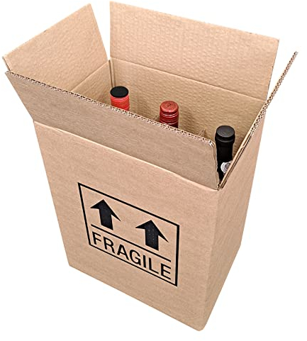 Cardboard Wine Bottle Box Printed Fragile Holds 6 Bottles 335mm x 275mm x 190mm Qty 15 Box