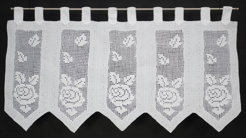Scheibengardine mit Schlaufen 45 cm hoch | Breite der Gardine durch gekaufte Menge in 15,5 cm Schritten wählbar (Anfertigung nach Maß) | Weiß | Vorhang Küche Wohnzimmer