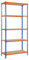 SimonRack Schwerlastregal, Lagerregal, 200x100x50 cm, Metallregal, Kellerregal, Biegestelle 150 kg, 5 Holzfachböden, Blau/Orange/Holz - Maderclick