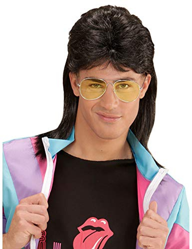 Generique - 80er Jahre Vokuhila Perücke mit Brille schwarz-gelb