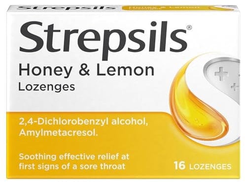 Strepsils Honey and Lemon Lozenges , 16 Total, Soothing Relief, Sore Throat Relief, Immediate Prevention, Effective Antiseptics, Fast Acting Relief, Up To 2 Hours Relief, Sore Throat, Medication