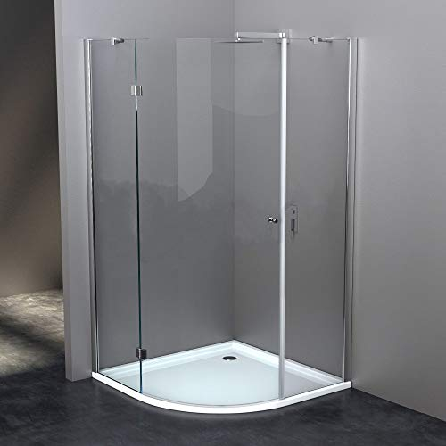 BIJON Duschkabine 80x80 Rund - Runddusche Viertelkreis Eckeinstieg, 8mm ESG, Duschabtrennung, Nano - Größe: 80 x 80 cm, Höhe: 190 cm