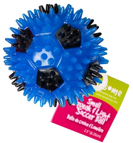 Gnawsome 2.5” Squeak & Light Soccer Ball Dog Toy - Small, Promotes Dental and Gum Health for Your Pet, Colors will vary, 2.5 for All Breed Sizes
