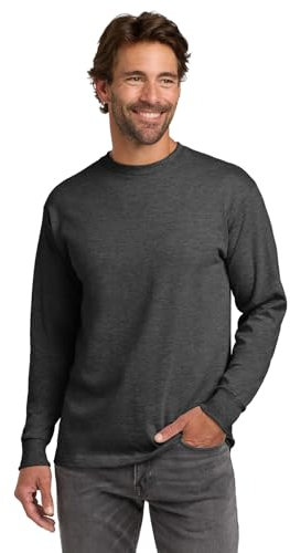 Hanes Beefy-T Men`s Long-Sleeve T-Shirt, 5186, 3XL, Charcoal Heather