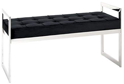 HAKU Möbel Bank Edelstahl, schwarz, Edelstahl, Samtgewebe - Maße: B 100 cm x H 57 cm x T 40 cm, Style: Art Deco