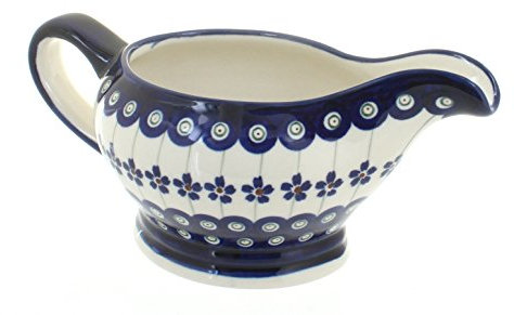 Blue Rose Polish Pottery Flowering Peacock Gravy Boat
