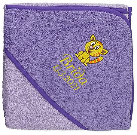 Wolimbo Kapuzenhandtuch personalisiert mit Namen und Motiv - lila-flieder - 80x80 cm - für Baby und Kinder