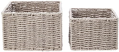 Zeller 18098 Aufbewahrungskörbchen, 2-er Set, Papiergeflecht, grau, 16 x 16 x 11 cm, 16x16x11 cm