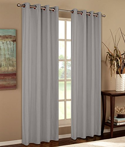 Vorhang Blickdicht Schal, 2 Stück 245x140 (HxB) Matte unifarbene Gardine mit Ösen, Grau Material aus Microsatin Micofaser-Gewebe., 204050