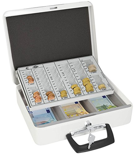 Wedo 150658000 Geldzählkassette Europa, für Münzen und Banknoten, mit Tragegriff, 3-Fächereinsatz für Geldscheine, Zylindersicherheitsschloss