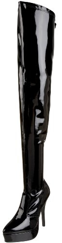 Pleaser Damen Indulge-3000 Plateau-Stiefel, Schwarz (Schwarzes Stretch-Lack.), 45 EU