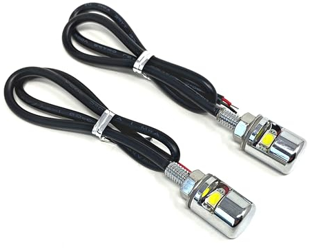 Motorcycle LED Bolt Lights for Rear Number Licence Plate Micro Mini Button | Screw In | Chrome Aluminium ( Silver ) for Project Custom Bike Cafe Racer Street Bike Chopper Car Pick Up Van Truck | 2 PCS