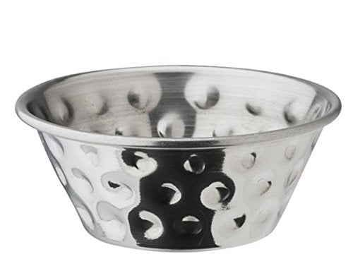 Genware Stainless Steel Hammered Ramekins 1.5oz / 43ml - Case of 24 - Sauce Pot Condiment Bowls