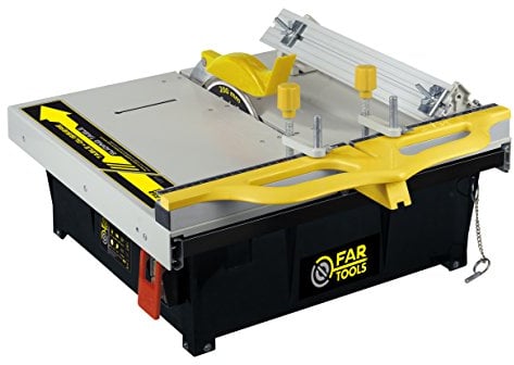 Fartools Coupe Carrelage 550W table sur glissière radiale 485x435mm pour sécurité et confort, disque Ø200x22,2x1,8mm, capacité de coupe 30mm
