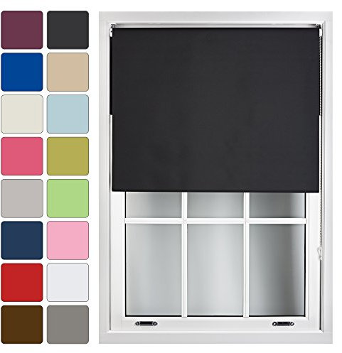 FURNISHED Roller Blinds Window Blackout Blind - 100% Black Out Thermal Fabric Easy Fit Fittings - Custom Made to Measure Blackout Blind Bedroom Bathroom Kitchen, Black, Up to 120W x 165H cm