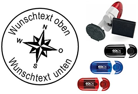 Geocachingstempel KOMPASS - Geocaching - Geocachingstempel mit persönlichem Cachernamen/Nickname - Abdruckgröße ca. Ø 24 mm - Schwarz