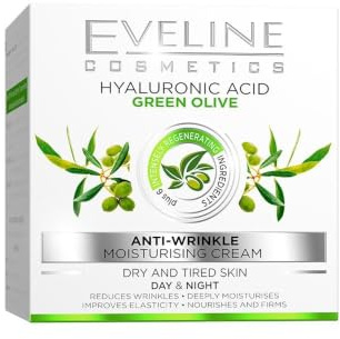 Eveline Cosmetics Kwas Hialuronowy & Zielona Oliwka Moisturizing Anti-Aging Day/Night Cream for Dry & Tired Skin - 6 Active Ingredients, Hyaluronic Acid, Olive Oil - 50ml