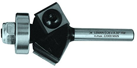 Leman 828.730.00 Mèche d'affleureuse à 2 plaquettes HM chanfrein 30° ø 26 mm queue de 8 mm avec guide
