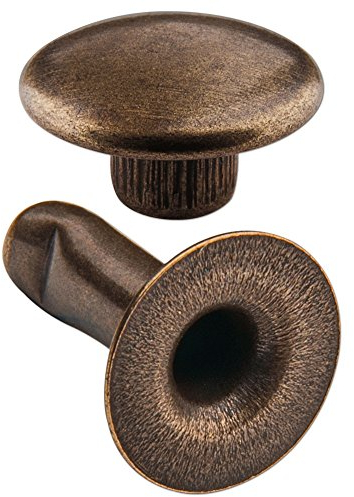 100 Doppel-Hohlnieten Ziernieten 2-teilig 11mm „11/12” aus Eisen (nickelfrei), Finish: Messing-antik