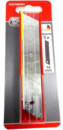 CONNEX Abbrech-Klingenstreifen breit 5 Stück - Verchromt - Eisgehärtet - Härtegrad SK 7-5 Stück im Spender/Cuttermesser Klingen/Teppichmesser Klingen/Ersatzklingen Cuttermesser / 897031