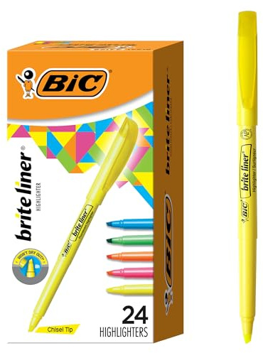 BIC Brite Liner Highlighters, Chisel Tip, 24-Count, Assorted Colors, Ideal Set for Organizing and Coloring, Packaging May Vary, Includes 14-Yellow, 3-Pink, 3-Orange, 2-Green and 2-Blue Highlighters